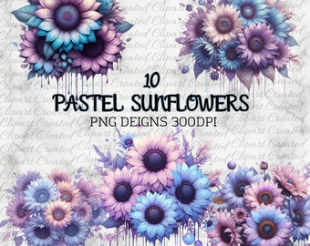 Pastel Sunflowers, Sunflower Clip Art, Commercial Use, Create Your Own Designs, Digital Art, Sublimation, Personalise Your Designs, Clip Art