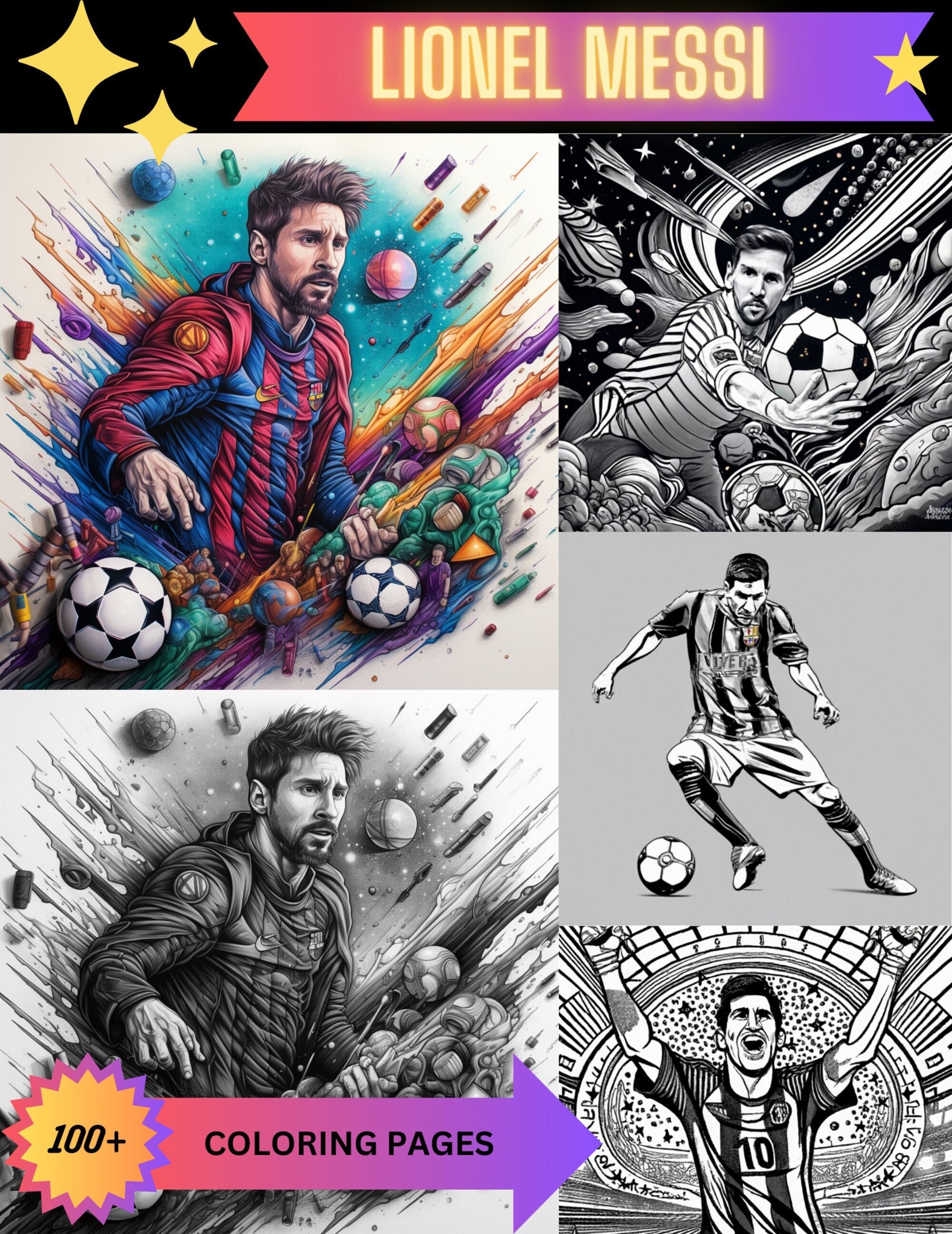 100+ Lionel Messi Coloring Pages | Variety Of Inspired Styles | Printable Adult/Teen Coloring Pages | Download Grayscale Illustration