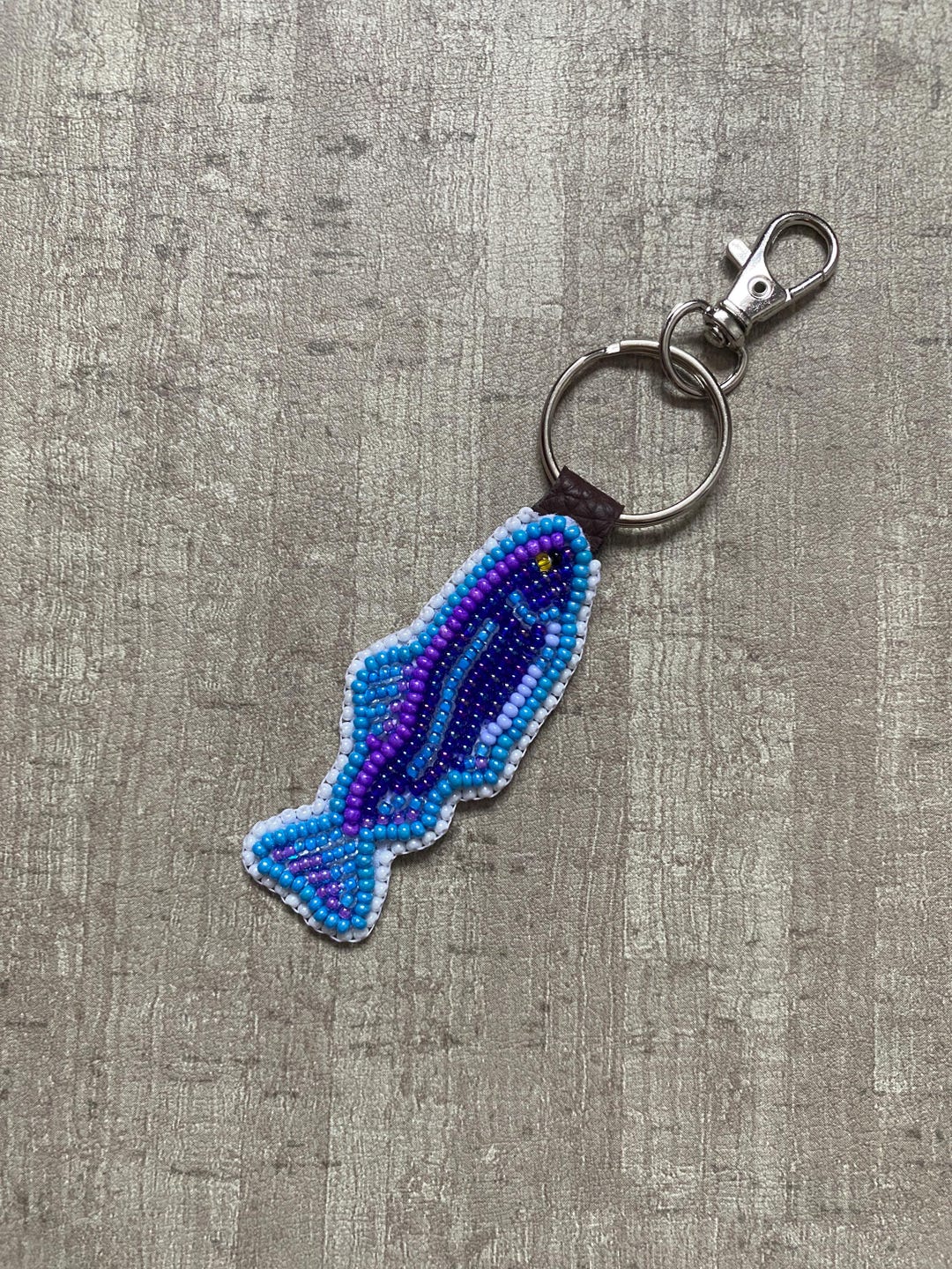 Fish Rope Keychain Handmade Fish Inspired Beaded Keychain, Backed With Faux Leather - Etsy