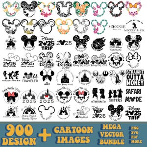 Plus de 900 méga Svg Bundle, Cartoon Bundle Png, conception de chemise Disney, chemises Family MATCH, conception de voyage en famille, Disneyland PNG Pack