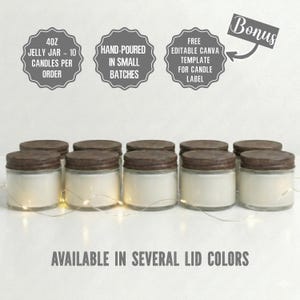 Bulk Wholesale Soy Wax Candles, No Label, 4oz Jelly Jar, Rustic Lid, 10 Candles for Party Favors, Baby Showers, Weddings, Birthday Gift Box