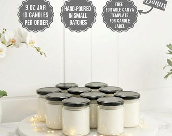 No Label Bulk Hand Poured Soy Wax Candle, Wholesale 9oz Salsa Jar Soy Candle with Black Lid, Soy Candles for Events, Gifts / 10 Counts