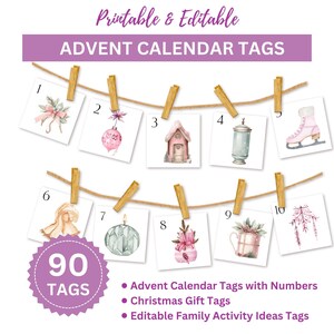 Christmas Countdown Printable, Printable Advent Calendar, Customizable Christmas Gift Tags, Christmas Bucket List, December Activities Idea
