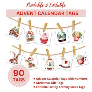 Christmas Countdown Printable, Printable Advent Calendar, Customizable Christmas Gift Tags, Christmas Bucket List, December Activities Idea