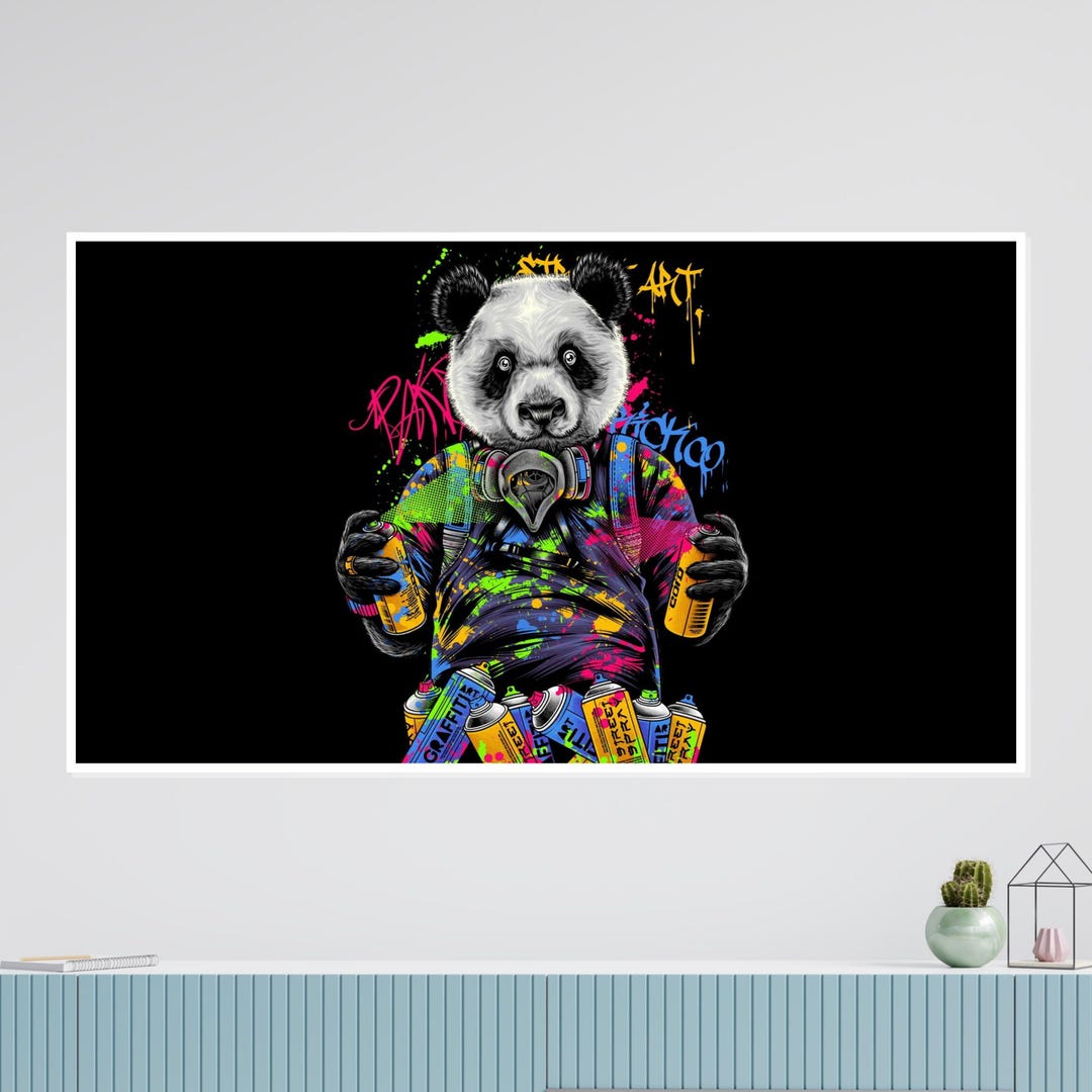 Graffiti Panda Canvas, Street Art Animal, Colorful Panda Wall Art ...