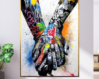 Graffiti Hands Canvas, Colorful Street Art, Ready To Hang