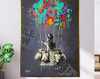 Graffiti Balloon Kid Canvas Print, Urban Street Art, Ready to Hang