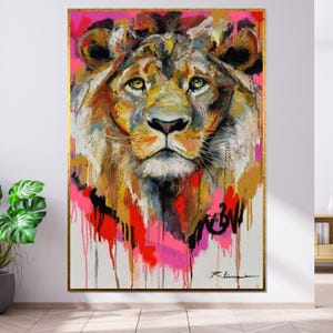 Vibrant Lion Canvas, Colorful Lion Wall Art, Animal Wall Art, Modern Lion Poster, Canvas Design, Ready to Hang Decoration