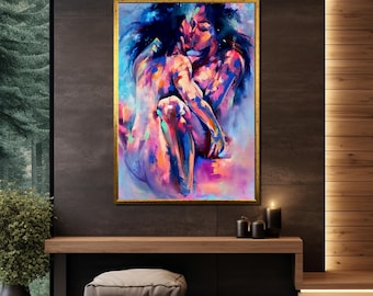 Abstract Lovers Art Print, Colorful Romantic Couple Canvas