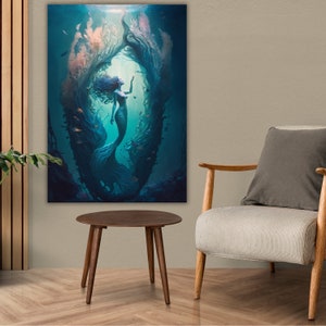 a living room with a chair and a painting on the wall