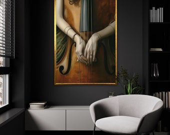 チェロのキャンバスプリント、クラシック楽器、すぐに飾れます