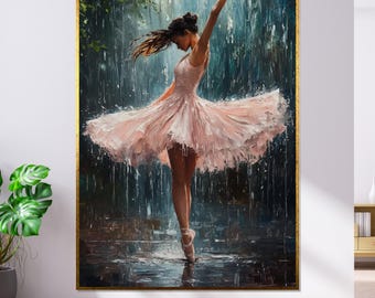 Ballet in the Rain Canvas, Dancer Wall Art, Elegant Ballet Print, Wall Art Canvas Design, Ready to Hang Decoration