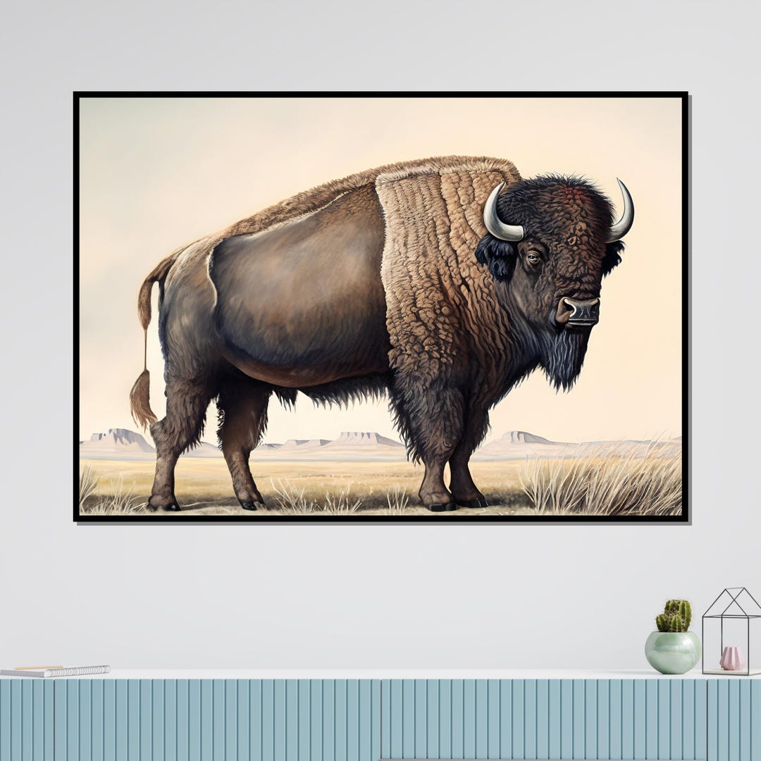 Majestic Bison Canvas, Buffalo Wall Art, Wild West Decor, Animal Poster ...