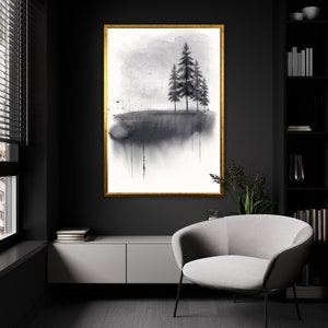 Serene Japanese Themed Watercolor Landscape, Oriental Wall Art, Asian Inspired Decor, Zen Home Decoration