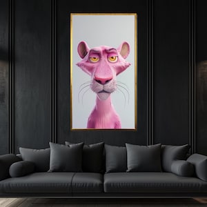 Lienzo de la Pantera Rosa, Arte de pared de gato de dibujos animados, Impresión de arte animal, Póster de la Pantera Rosa, Diseño de lienzo de arte de pared, Decoración lista para colgar