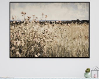 Lienzo impreso de pradera de flores silvestres, arte mural de paisaje floral, listo para colgar.