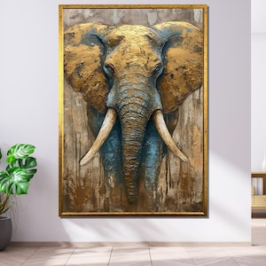 Majestic Golden Elephant Canvas, Textured Elephant Wall Art, Metallic Elephant Painting, Wall Art Canvas Design, Ready to Hang Decoration