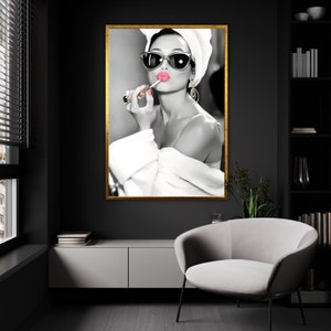 Audrey Hepburn Lipstick Wall Art Canvas, Chic Home Decor, Iconic Hollywood Actress Portrait, Ready-to-Hang
