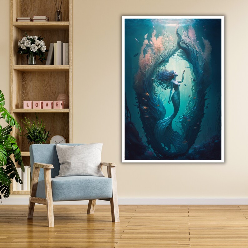 a room with a chair and a painting on the wall