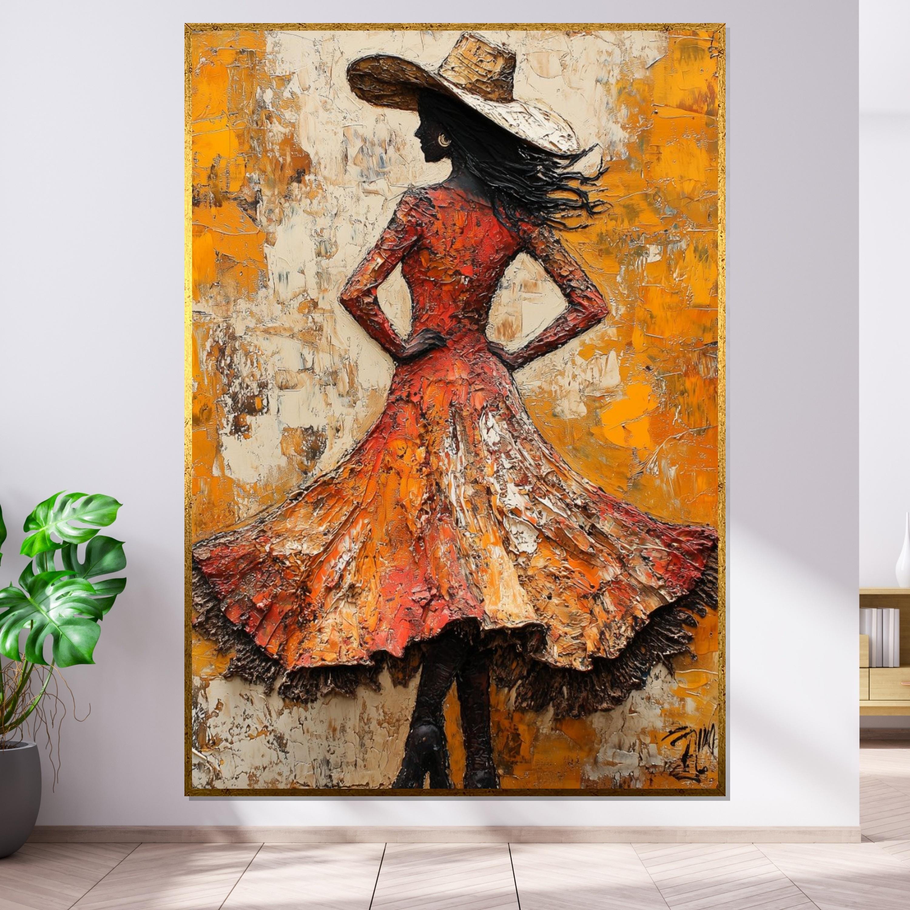 Lady in Red Canvas Art, Abstract Woman Painting, Textured Wall Art, Vibrant Colors, Fashion Canvas Design, Ready to Hang Home Decor