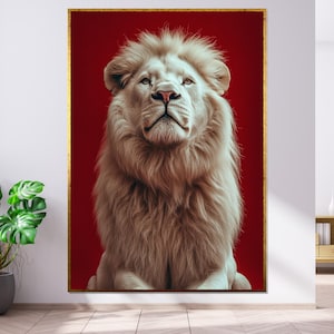 Majestic White Lion Canvas, Regal Lion Portrait, Animal Wall Art, Lion Poster, Wall Art Canvas Design, Ready To Hang Decoration