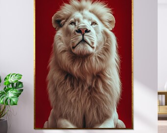 Majestic White Lion Canvas, Regal Animal Portrait, Ready To Hang