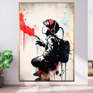 Lienzo con grafiti infantil, arte salpicado, arte urbano para pared, póster estilo Banksy, diseño de lienzo para arte de pared, decoración lista para colgar