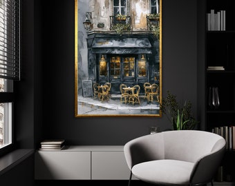 Charming Parisian Café Street Scene Canvas, Vintage Bistro Art, Chic Urban Wall Decor, Elegant French Coffeehouse Print, Ready to Hang