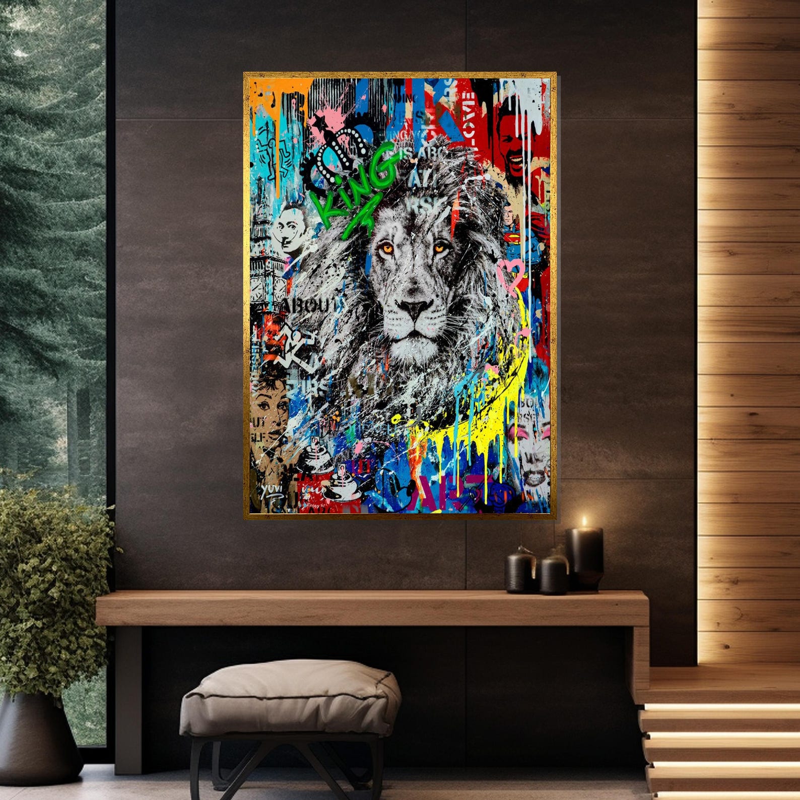 Vibrant Lion King Canvas Art, Urban Graffiti Wall Decor - Etsy