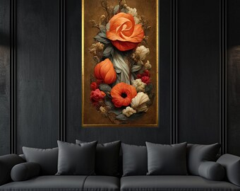 Lienzo vintage de azahar, arte mural botánico floral.