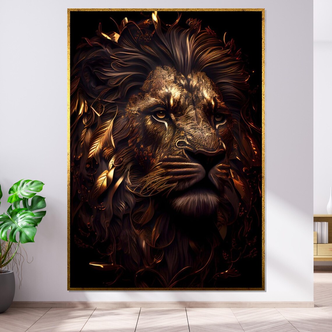 Golden Lion Portrait, Regal Lion Canvas, Animal Wall Art, Lion Wall Art ...