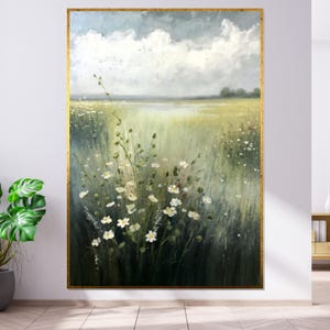 Meadow Wildflowers Canvas, Landscape Art Print, Floral Wall Art, Nature Scene Canvas, Tranquil Meadow Decor, Ready to Hang