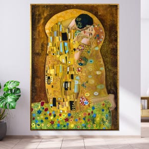 Golden Embrace Canvas, Klimt Style Art, Lovers Wall Print, Art Nouveau Wall Decor, Romantic Canvas Design, Ready to Hang Decor