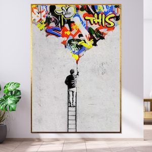 Graffiti Ladder Canvas, Street Art Wall Print, Urban Art Poster, Modern Canvas Design, Ready to Hang Home Decor