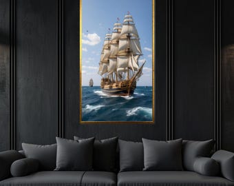 Vintage Tall Ship Canvas, Nautical Maritime Wall Art