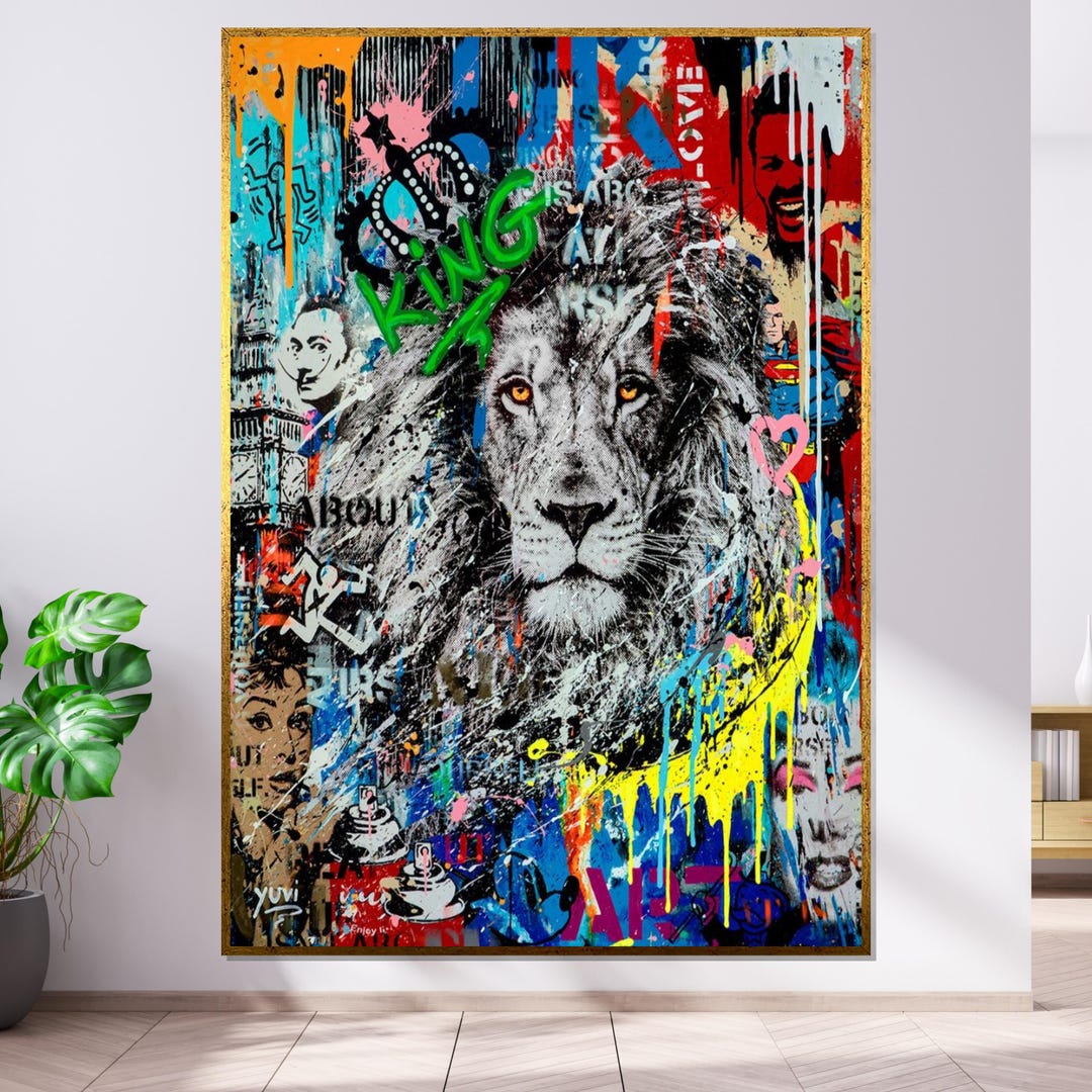 Vibrant Lion King Canvas Art, Urban Graffiti Wall Decor - Etsy