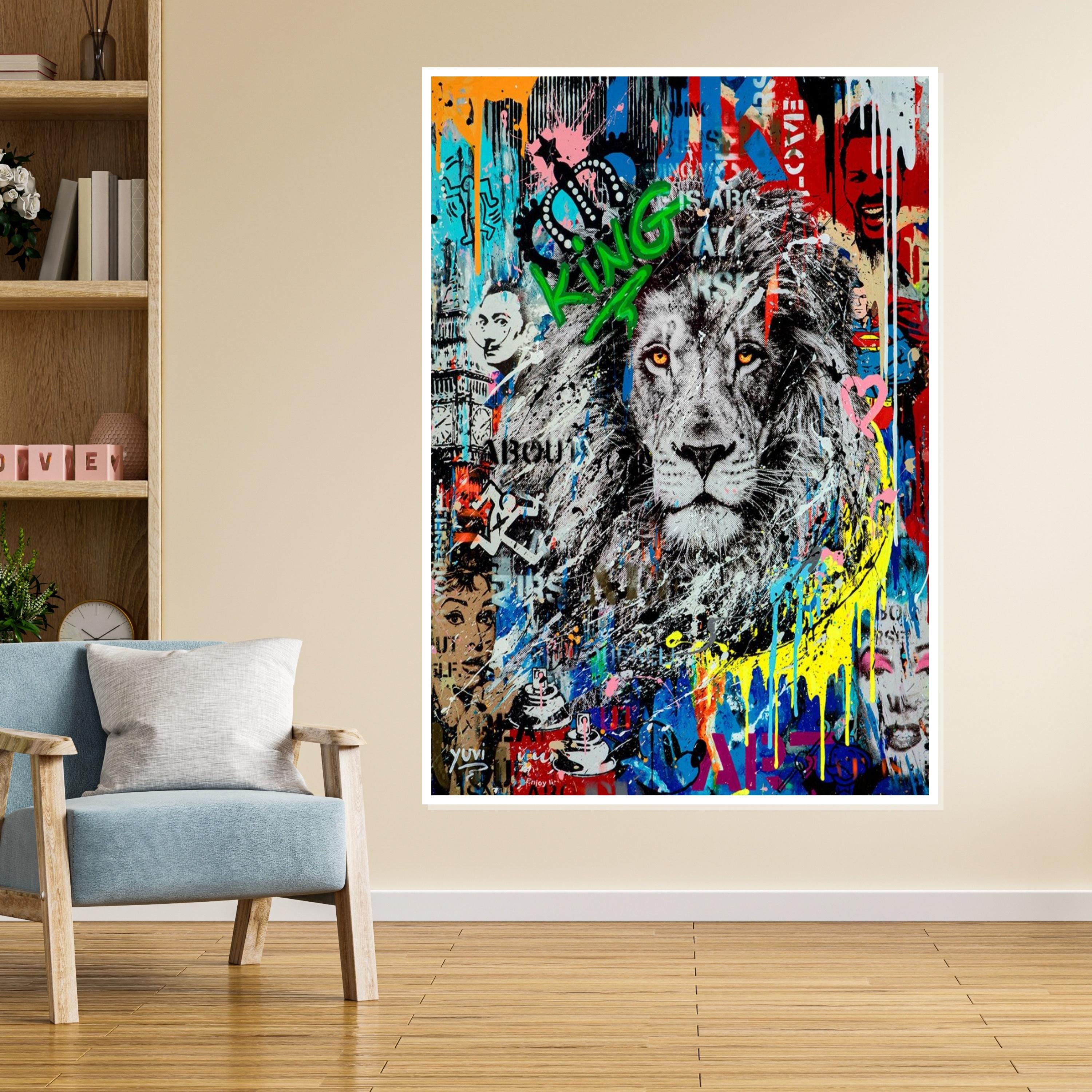 Vibrant Lion King Canvas Art, Urban Graffiti Wall Decor - Etsy