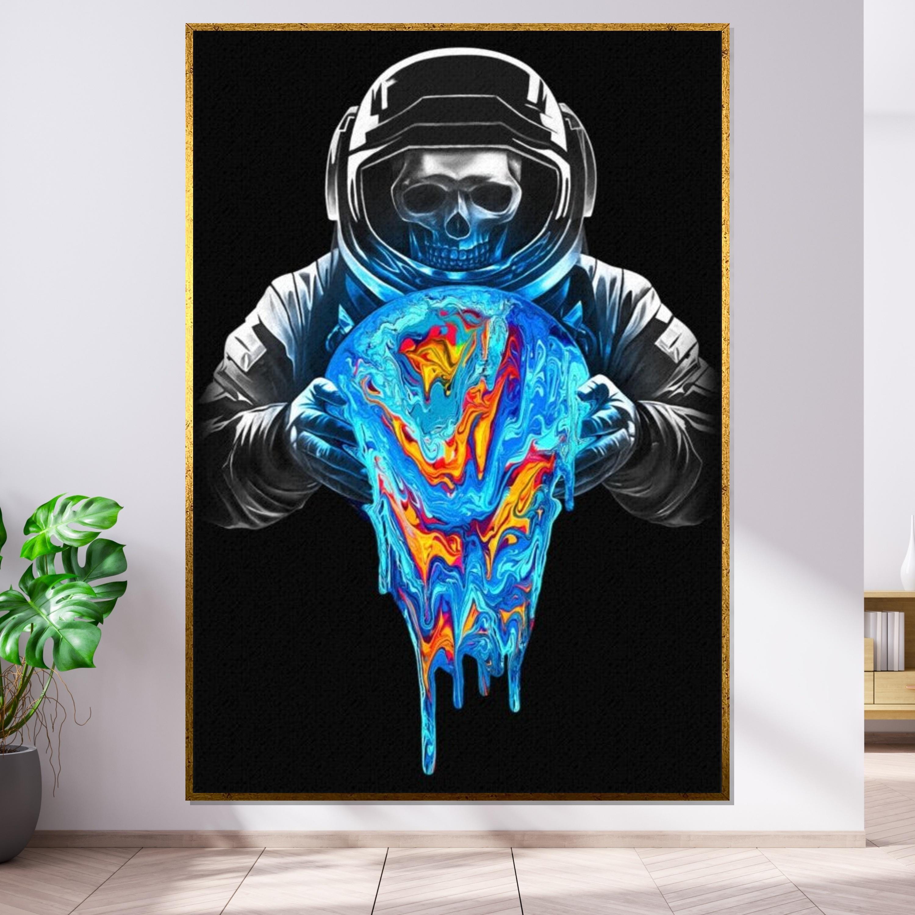 Astronaut Skull Canvas Art, Cosmic Drip, Psychedelic Space Poster