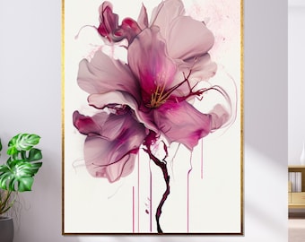 Abstract Pink Floral Canvas Art, Modern Botanical Wall Decor