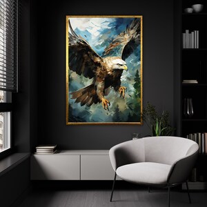 Mountain Majesty: The Soaring Eagle Canvas Art, Dynamic Sky Predator, decoración de pared, listo para colgar