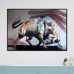 Abstract Bull Canvas, Multicolor Bull Art, Animal Wall Art Canvas Design, Powerful Bull Print, Wall Decor, Ready To Hang Artwork