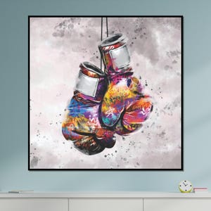 Graffiti Boxing Gloves Canvas, Colorful Sports Art, Urban Wall Art Canvas Design, Boxing Decor, Ready to Hang Decoration