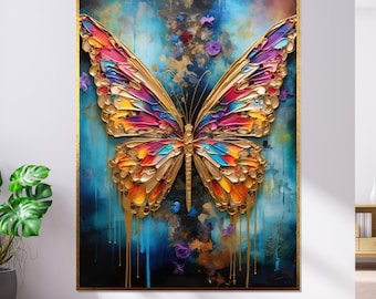 Vibrant Butterfly Canvas Art, Multicolor Wings, Abstract Butterfly Wall Art, Canvas Design, Ready to Hang Decor, Modern Art Print