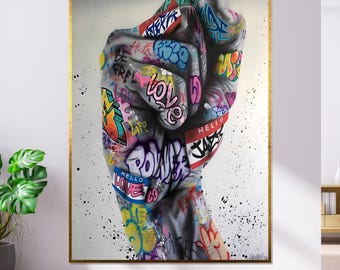 Graffiti Fist Canvas Print, Urban Street Art, Ready to Hang