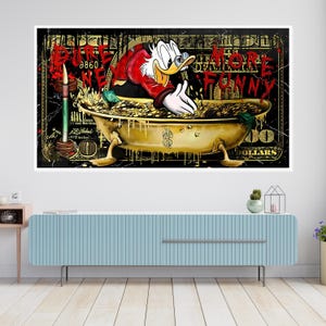 Rich Duck Canvas, Money Bath Duck Art, Cartoon Wall Art, Pop Art Canvas Design, Dollar Cartoon Print, Ready To Hang Decor, Funny Wall Art
