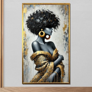 Regal Afro Woman Canvas Art, African Canvas Art, Ethnic Woman, Home Decoration, American woman, Ready to Hang