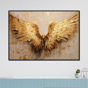 Golden Angel Wings Canvas, Abstract Wall Art, Textured Gold Wings Print, Wall Art Canvas Design, Ready to Hang Home Decoration