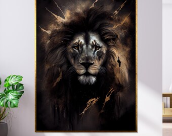 Abstract Lion Canvas, Majestic Framed Animal Wall Art