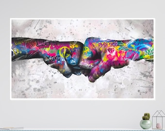 Graffiti Fist Bump Canvas, Urban Street Art Print, Ready to Hang
