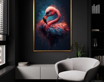 Crimson Plume Flamboyance Canvas, Vivid Flamingo Essence Wall Art, Radiant Avian Grace, Ready to Hang Splendor